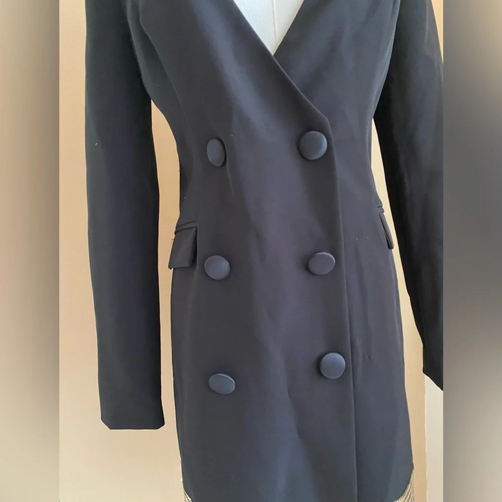 Laundry by Shelli Segal Double Breasted Black Blazer Dress with Gold Sequins - Picture 3 of 9